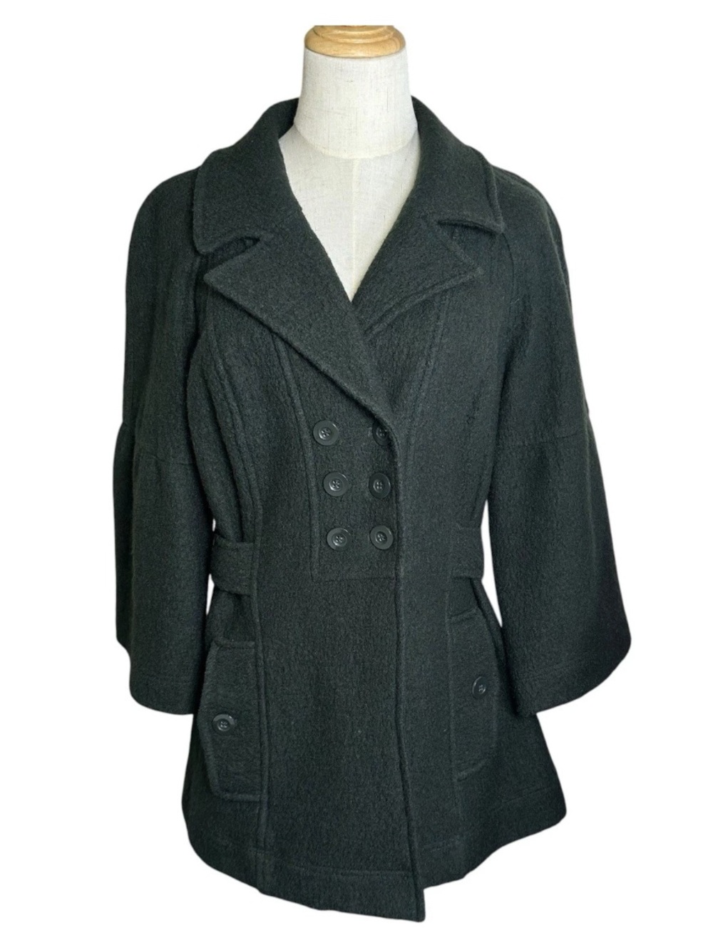 Sandro Sportswear 100% Wool Double Breasted Pea Coat Jacket Green Vtg Medium